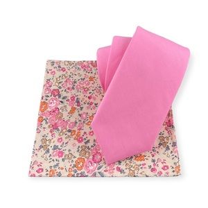Men’s Bubble Gum Pink Slim Necktie & Ditsy Floral Pocket Square